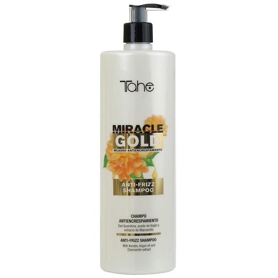 Tahe Miracle Gold Anti-Frizz Shampoo with Keratin, Argan Oil, and Chamomile Extract, 1000 ml