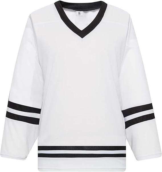 Blank Hockey Training Jersey Lightweight Fabric Long Sleeve for Ice Hockey Jersey Quick Dry Feature and V Neck Style