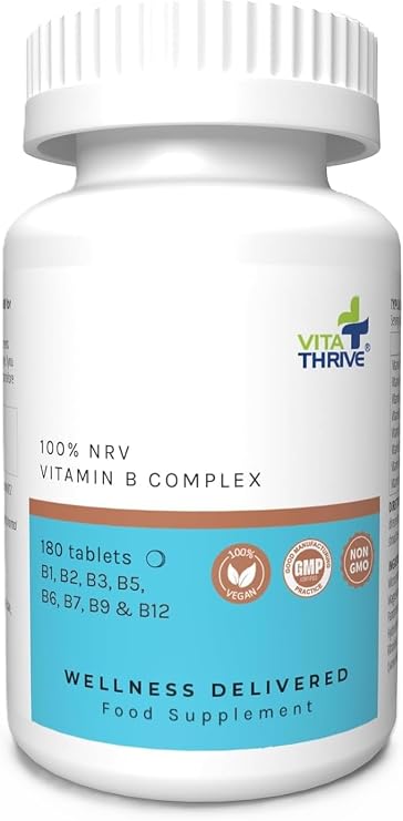 VitaThrive® Vitamin B Complex Tablets – Complete Vitamin B Supplement with 100% NRV for Energy, Cognitive Function, Nervous System & Daily Wellness – Vegan Tablets – 180 Tablets