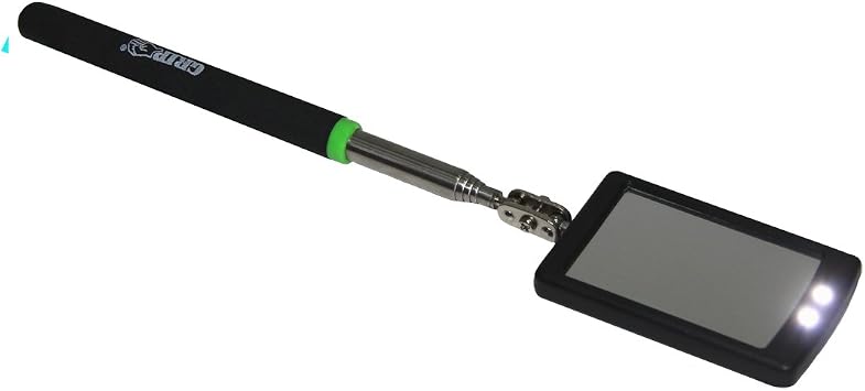 GRIP Telescopic LED Inspection Mirror - Extends 11" to 34" - Stainless Steel - Twin LED Lights - 2.5" x 1.5" Dual Ball Joint Mirror - Machinery, Automotive - Home, Garage, Workshop