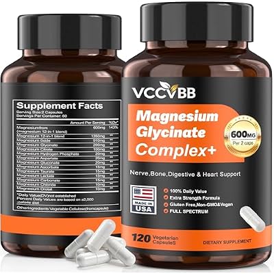 Magnesium Complex for Women & Men 600mg, 12-in-1 High Absorption Magnesium Glycinate, Citrate, Malate & Taurate | Relieve Cramps, Stress, Sleep | Heart, Bone & Nerve Health | 120 Vegan Capsules