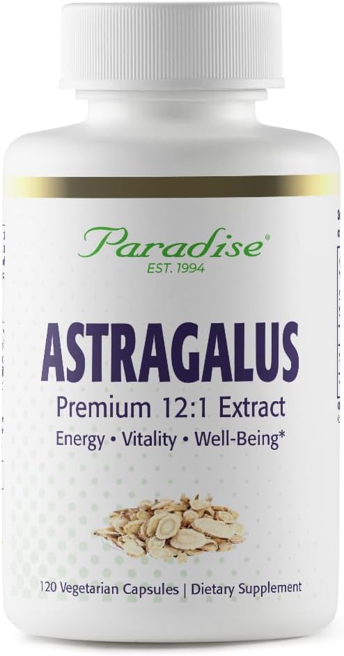 Paradise Herbs & Essentials Astragalus Extract, 120 Vegetarian Capsules | Non-GMO, gluten free dietary supplement with daily servings for digestive comfort support and immune support.