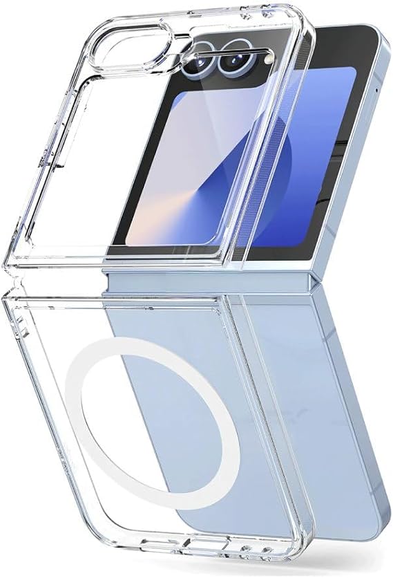 GGM GİYİM & AKSESUAR Samsung Galaxy Z Flip 6 için Magsafe ile Uyumlu Arka Kısmı Şeffaf Kenarları Silikon Yapılı Güçlendirilmiş Mıknatıslı Wireless Kablosuz Şarj Destekli Kılıf (Z Flip 6)