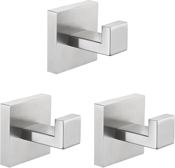 Angle Simple Square Bath Towel Hook 3 PCS (Brushed Nickel)
