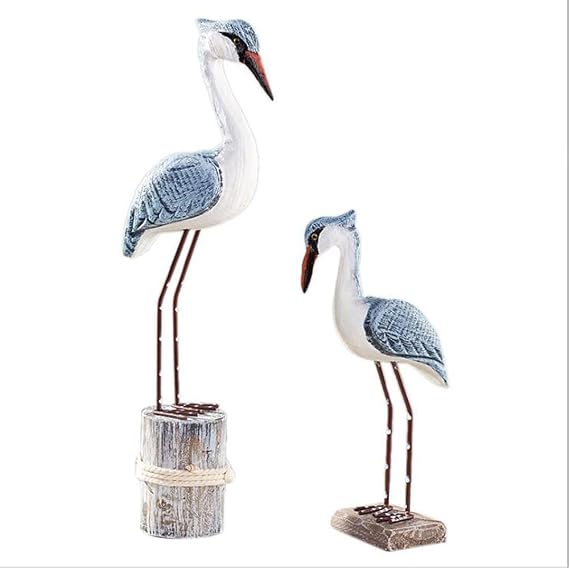 2PCS Coastal Ocean Decor Wooden Seagull Figurine Bird Statue Home Decoration