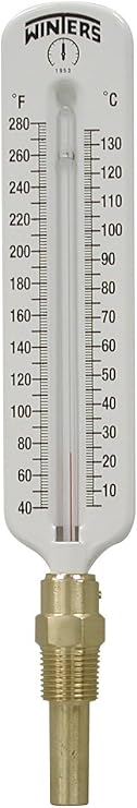 Winters TSW Series Aluminum Dual Scale Hot Water Thermometer, Scale Type, 8" Scale, Straight, 40-280 F/C Range