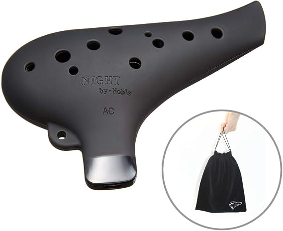 NIGHT by Noble, Plastic Ocarina AC tone Black and Original Velvet material Carry Bag Set (Black)