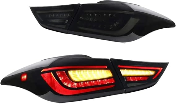 LED Tail Lights Compatible for Hyundai Elantra 2012-2016 Sedan& Elantra Coupe 13-14 W/Amber Sequential, Rear Lamp Assembl(4PCS Smoke)