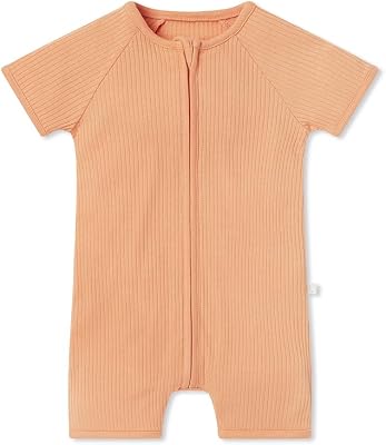 MORI Baby Unisex Ribbed Summer Zip-Up Romper - Viscose from Bamboo - Breathable Short Sleeve Pajama - Toddler Boys and Girls