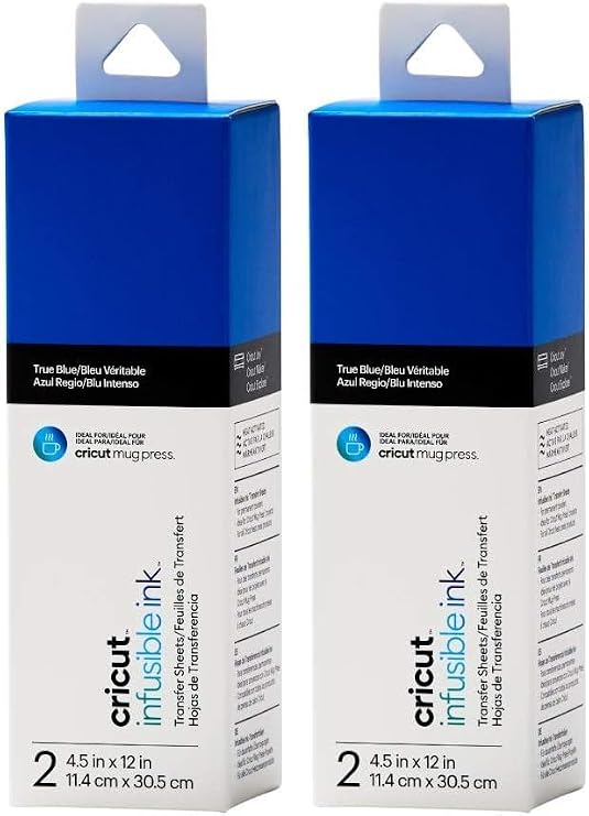 Cricut Infusible Ink Transfer Sheets - 4.5" x 12" - True Blue - for Cricut Mug Press, Maker, Explore Air 2 (Pack of 2)