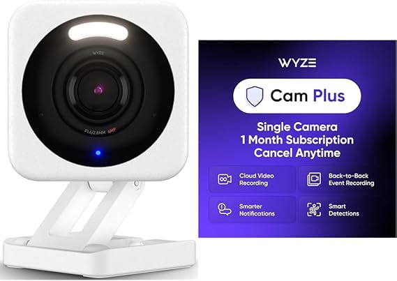 WYZE Cam v4 White Cam Plus Monthly, Covers 1 Camera, Auto-Renews at $2.99/Month, Activation Required, Cancel Anytime