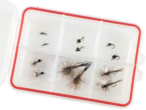 RiverBum Eastern Trout Fly Fishing Flies Assortment Kit with Fly Box, Ant, Copper John, Crystal Midge, Green Drake, Parachute Adams Fly- 12 Piece