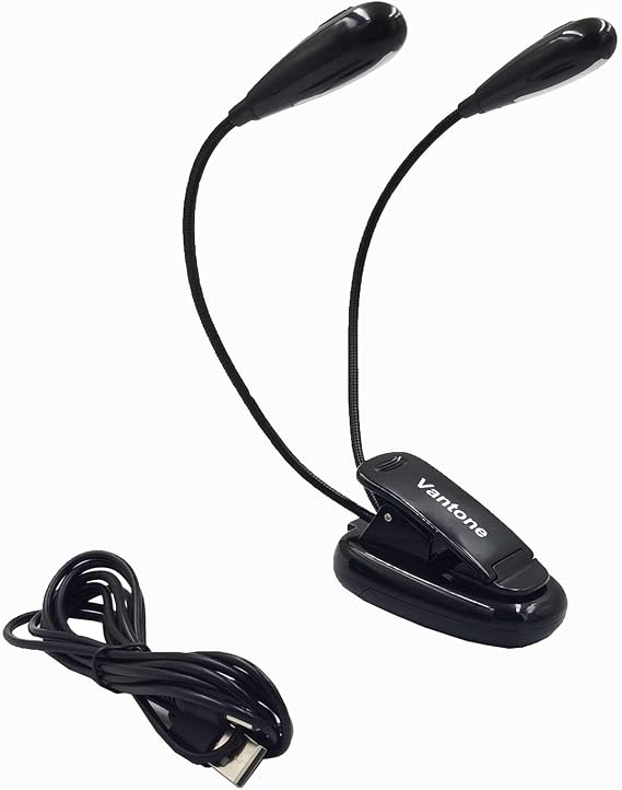 Vantone LED Music Stand Light, Clip on or Free Standing Book Reading Lamp, Flexible Dual Arm 12pcs 5050 LED Upgraded Brightness Portable Bedside Night Light