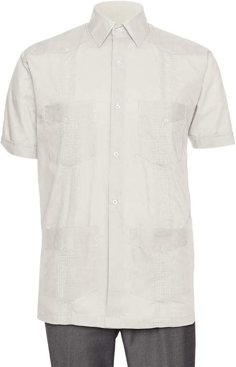 Short Sleeve Guayabera Shirt - for Men Cuban Linen Look