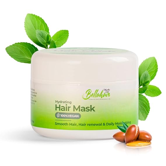 Bellahair Hydrating Hair Mask for Dry Damaged Hair - Organic Intense Repair Treatment for All Hair Types - Deep Conditioning, Moisturizes, Softens, Smooths, Restores Shine