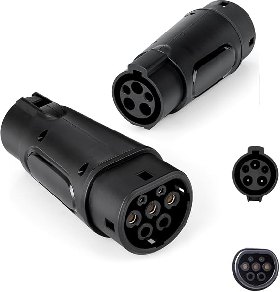 Black 32A 7.2 kW Type 1 to Type 2 Ev Charging Cable Car Charger Adapter - 1-Phase Connector With Protective Case