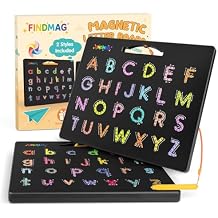 FINDMAG Magnetic Letter Board, Dual Sided ABC Education Board Writing Practice for Toddler, Erasable Educational Tool for Kids, Reusable Learning Toys, Back to School Supplies Road Trip Essentials