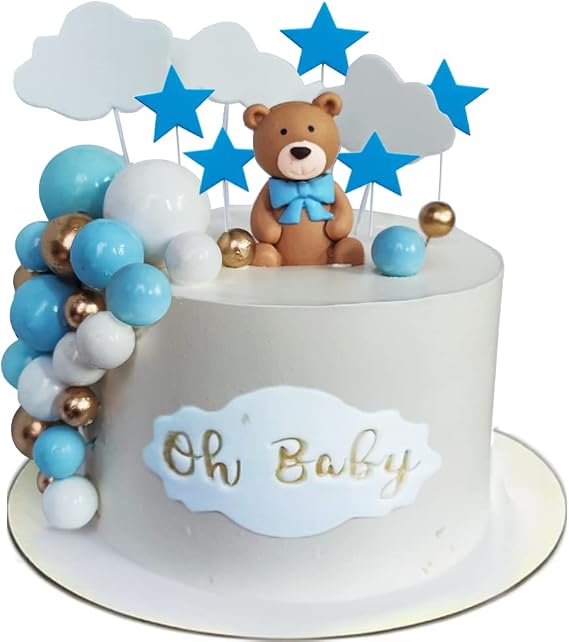 Baby Bear Cake Topper Boy for Birthday Baby Shower Baby Boy Blue 38pcs/set