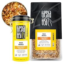 Tiesta Tea - Maui Mango, Loose Leaf, Mango Pineapple Herbal Tea, Premium Non-Caffeinated Fruit Blend, Makes Hot or Iced & Brews Up to 250 Cups - 16oz Bulk Pouch & 5.5oz Refillable Tin Combo
