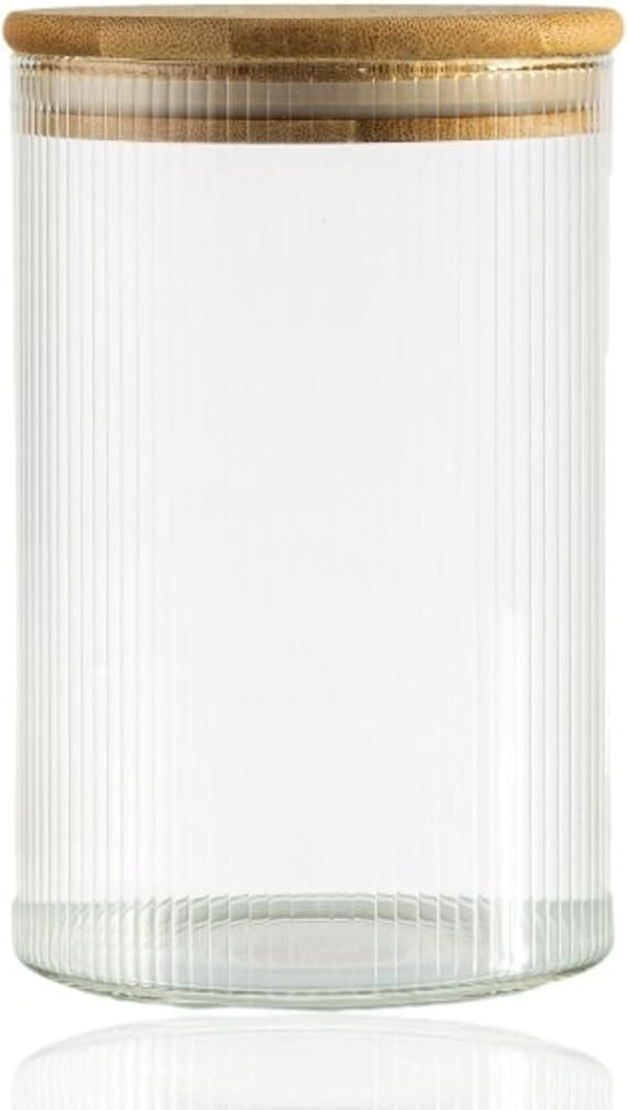 600 Ml Çizgili Kavanoz - Yuvarlak Ahşap Kapaklı Hava Geçirmez, Tatlı, Baharat, Gıda Saklama Kabı, Kokusuz Dayanıklı Cam Saklama Kabı, Kavanoz