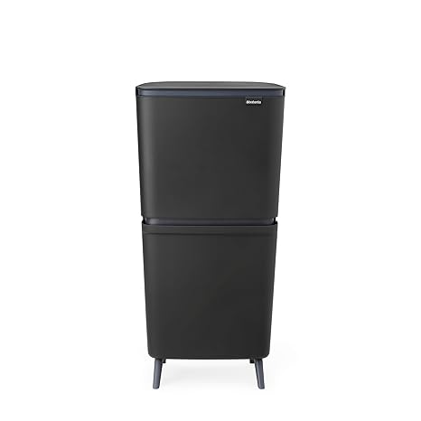 Brabantia SortUp Recycle Bin Hi 10+10+25 Litre (Dark Grey), Waste Container with Removable Buckets, Tall and Slim Bin For Kitchen, Waste and Kitchen Recycling Container with Soft-Close Lid