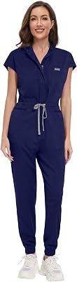 VIAOLI Scrub Jumpsuit One-piece Short-sleeved Scrub Set Belted Jogging Yoga Pants Scrub Uniforms for Women Set