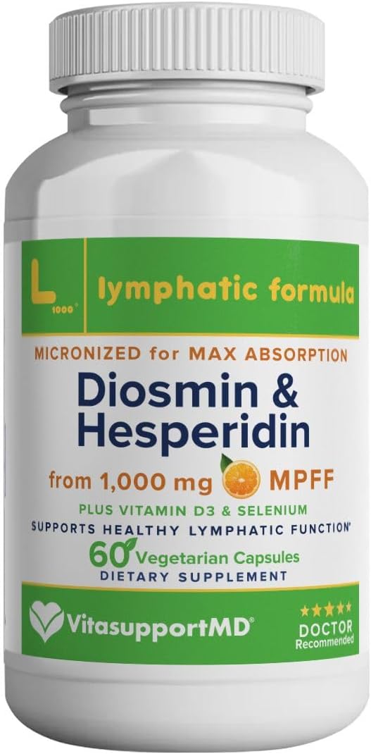 VITASUPPORTMD Lymphatic Formula, Diosmin Hesperidin 1000mg Lymphatic Drainage Supplement, Lymph System Detox, Selenium and Vitamin D3 for Immune Health, 60 Capsules