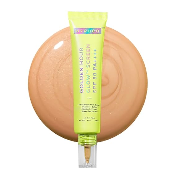 Hyphen Golden Hour Glow Sunscreen Spf 50 Pa++++ Dewy Glow & Bright Skin, Uv & Blue Light Protection|Dry & All Skin Types - 40G