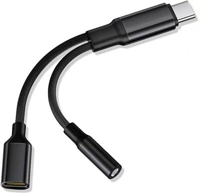 2-in-1 USB C to 3.5mm Headphone and PD 60W Charger Adapter, Audio Jack & Type-C Fast Charging Dongle for iPhone 15 Pro Max, Pad Pro, Galaxy S23S22S21S20 Ultra, Pixel, Laptop