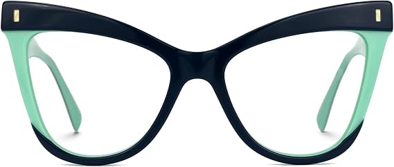 Zeelool Women's Chic Acetate Oversized Cat Eye Glasses Two-tone Frame with Clear Lens Silke ZJGA536976-02 Blue