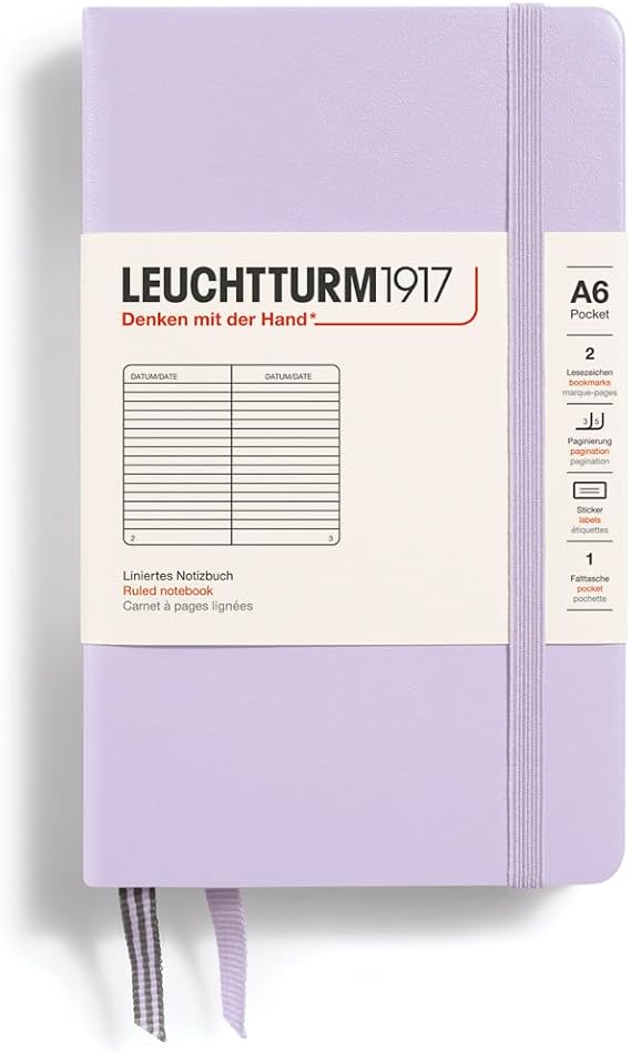 LEUCHTTURM1917 - Notebook Hardcover Pocket A6-187 Numbered Pages for Writing and Journaling (Lilac, Ruled)