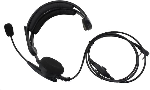Advance Adjustable Overhead Earpiece Headset Boom Mic Microphone Noise Cancelling for 2-pin Kenwood Nexedge Hytera Puxing Wouxun Radio