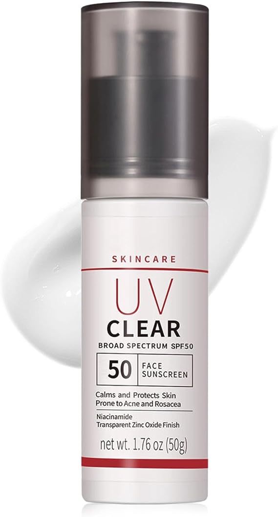 Mineral Sunscreen SPF 50 Face, Zinc Oxide Sunscreen for Sensitive & Acne Prone Skin, UV Clear Broad Spectrum Sun Cream, Lightweight Non-Greasy Factor 50 Sun Protection, 50ml