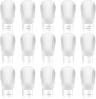 15 Pack 30ml1oz Plastic Squeeze Bottles Travel Tubes Cosmetic Soft Leak-Proof Makeup Toiletry Containers with Flip Cap Refillable for Facial Cleanser Body Bath Shower Gel Lotion Cream Shampoo