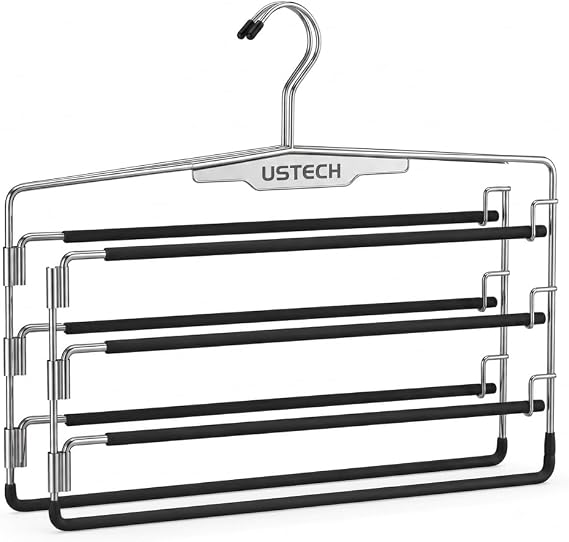 USTECH Arm Pants Hanger-4 Tier, Multi Tier Swing Hanger with Foam Padding & Removable Arm, Storage Organizer, Pack of 2