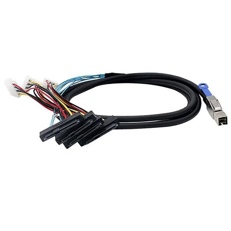 Mini SAS HD SFF 8644 to 4* SAS 8482 29P Server Cable with Power 6Gbps High Speed 28AWG Copper Wire Data Transfer Cord (0.5M)
