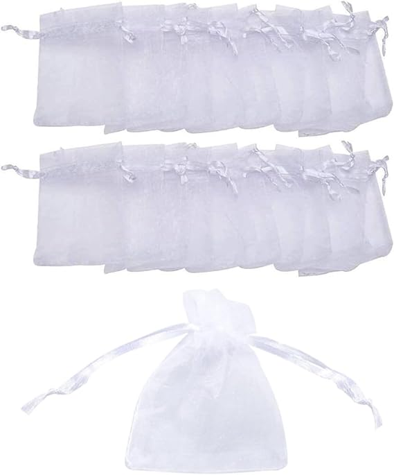 Gunwon 20Pcs Small White Organza Gift Bags, 2.76"x3.54" Jewellery Pouches Organza Bag, Drawstring Bags, Wedding Jewelry Pouches Perfect For Party Supplies, Christmas, Birthday, Anniversary