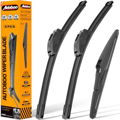 AUTOBOO 2418 Windshield Wipers with 10 Rear Wiper Blade Replacement for Jeep Compass 2018 2019 2020 2021 2022 2023 -Original Factory Quality Pack of 3