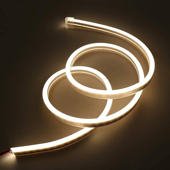 DC12V Silicone Led Mini Neon Lights, 16.4FT LED Neon Rope Lights, Super Flex for Outdoor Indoor for Advertising Signboard Brand Logo Making (Warm White)