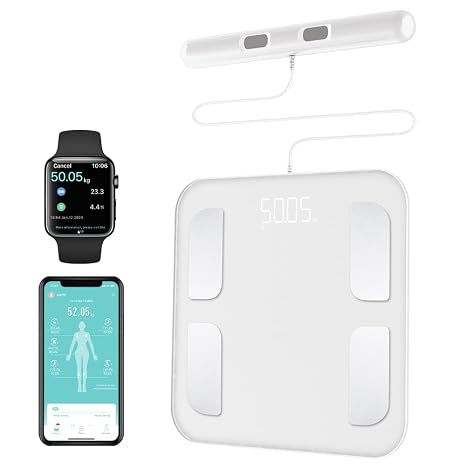 Smart Body Scale for Weight, BMI, Fat & Muscle 3.5" HD Display | 8-Electrode Smart Scale with 50+ Body Metrics Highly Accurate Bluetooth Scale for Bathroom & Gym, White