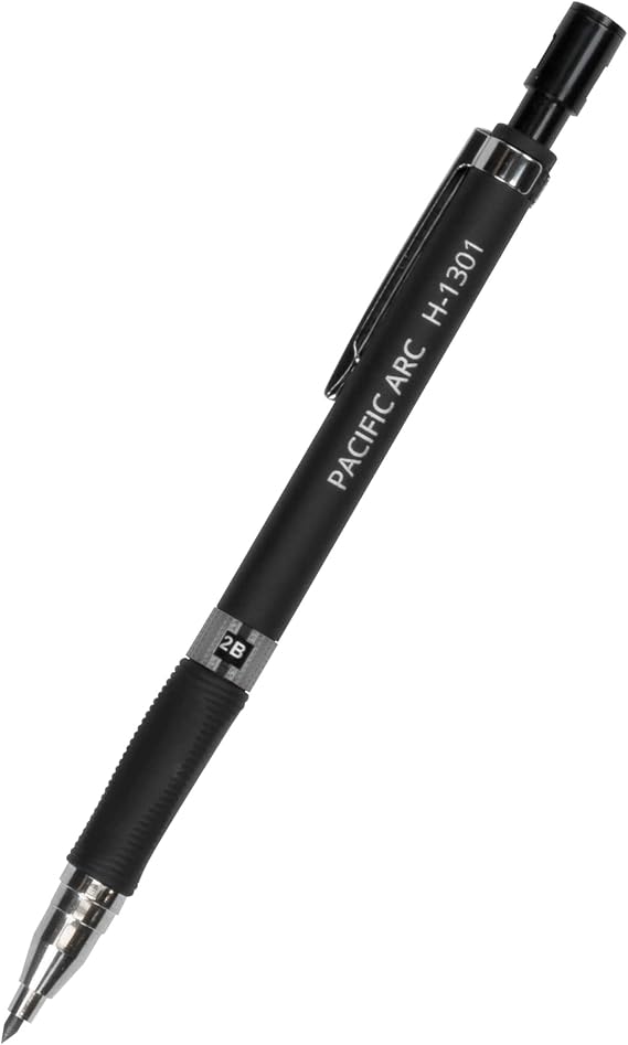 Pacific Arc 2mm Collegiate Lead Holder and Lead Sharpener, Black Drafting Pencil for Artist Drawing, Drafting, and Sketching