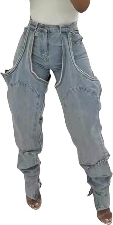 YOOTIKO Women Baggy Y2k High Waisted Wide Leg Patchwork Ripped Jeans