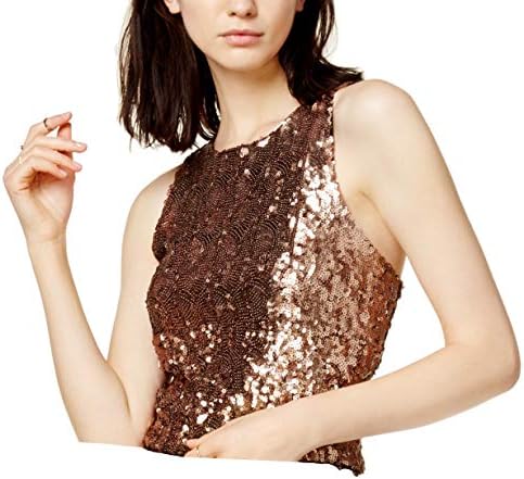 Bar III Women's Sequined Sleeveless Crop Top Copper XS