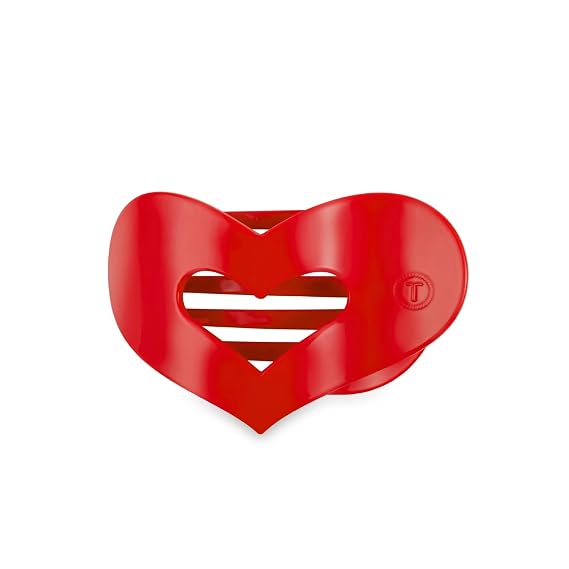 TELETIES - Medium Heart Flat Clip - For Medium-Thick Hair - For Lounging, Travel, Yoga, More- Strong Grip, Bendable Teeth, Comfortable Lay-Back Design- All Hair Textures - Valentines - Red Heart
