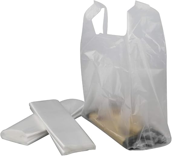 Handled T-Shirt Bag, Plastic Multi-Use Carryout Shopping Bags (320 Counts, Clear)