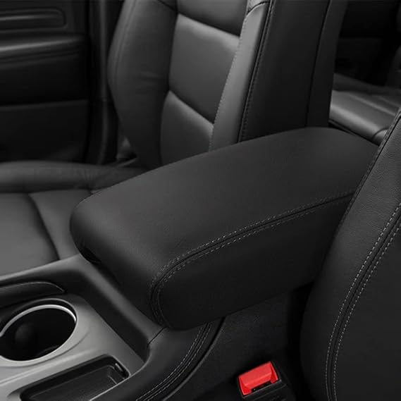 DEYTOP Car Armrest Cover Compatible with Dodge Durango 2011-2021 Accessories Center Console Cover for Durango 2021 2020 Accessories Leather Armrest Pad Protector (Black with Black Stitches)