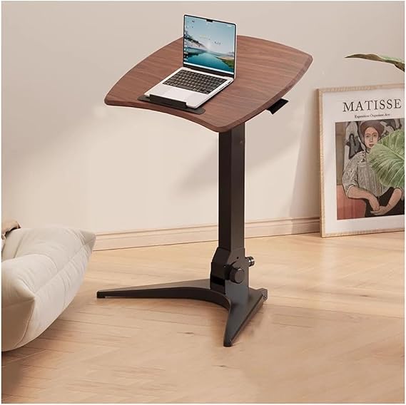 Etlegor Foldable Mobile Standing Desk, Pneumatic Height Adjustable Rolling Sit Stand Desk 90 Tiltable Portable Laptop Desk On Wheels Mobile Desk Workstation for Home Office(Brown)