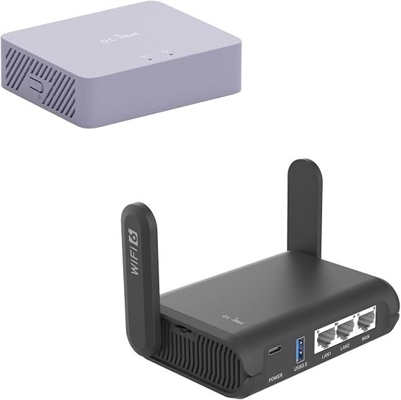 GL.iNet MT5000 (Brume 3) High-Speed Wired VPN Security Gateway & GL.iNet GL-AXT1800 (Slate AX) Portable Travel Router