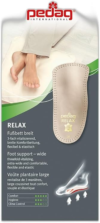 Pedag Relax 3/4 Insoles | German Made | Wide Arch Support Inserts with Latex Heel Cup & Metatarsal Pad | Perfect for Overpronation | Tan | Womens US 6/EU 36