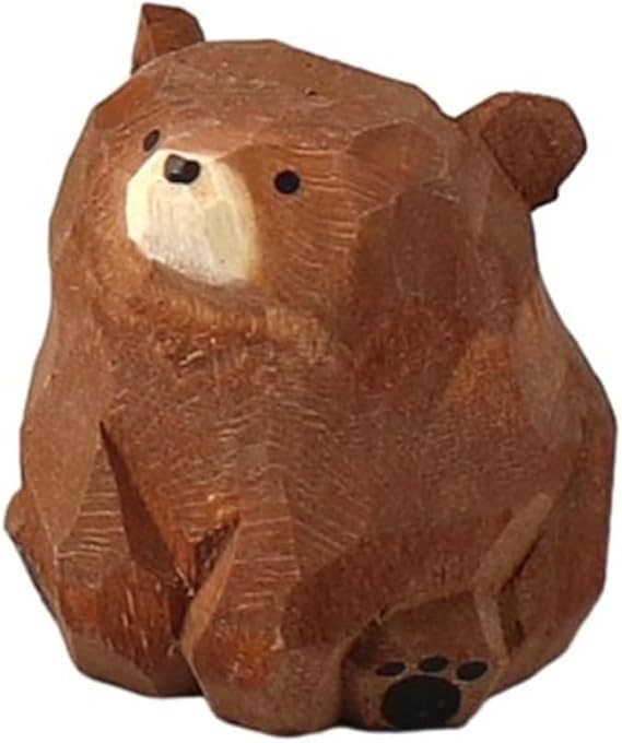 Hand-Carved Wooden Animal Ornaments,Carved Wooden Animal Ornaments,Small Home Decoration,4-5 CM(Bear)